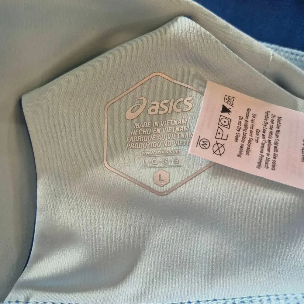 Asics Women's Blue & Silver Poly /Spandex Sports Bra NEW NWT sz L fits like a M